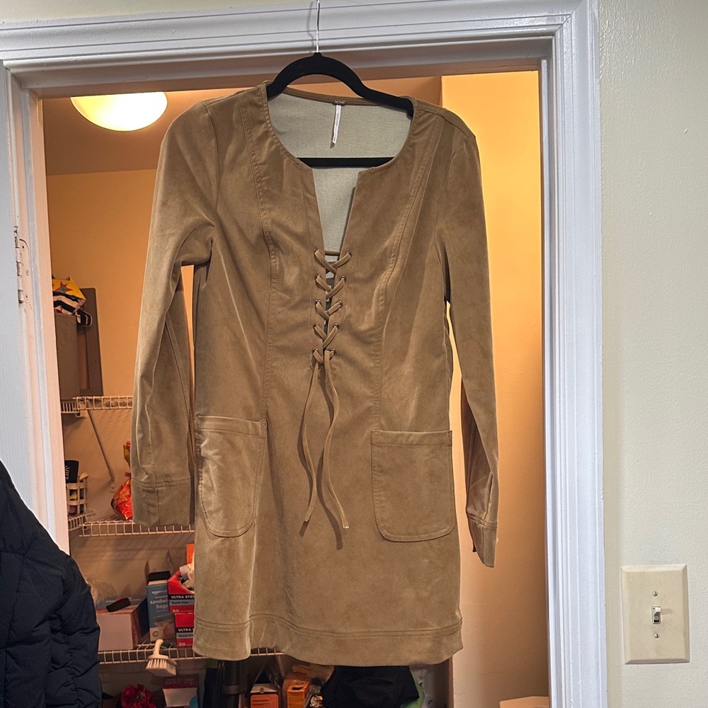 Free People Bradley Suede Tan Mini Dress - Size XS - Picture 4 of 9